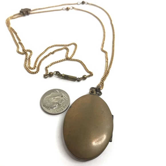 Brass Vintage Locket Long Slide Keepsake Necklace - Picture 4 of 8